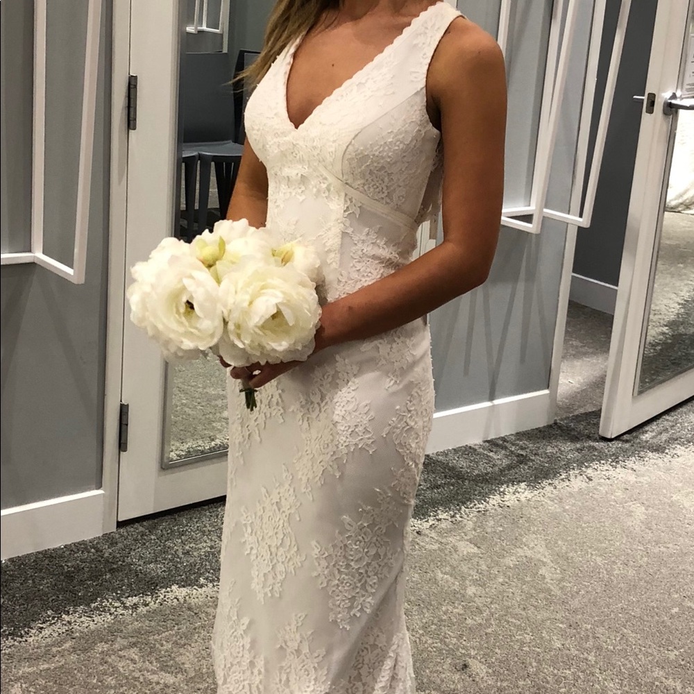 Galina Flower Lace Wedding Dress in soft white